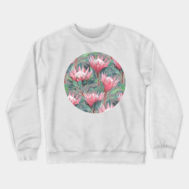 Painted King Proteas on Cream Crewneck Sweatshirt by micklyn